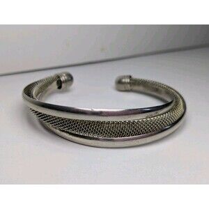 Twisted Mesh Cuff Bracelet Marked "925" Sterling Silver